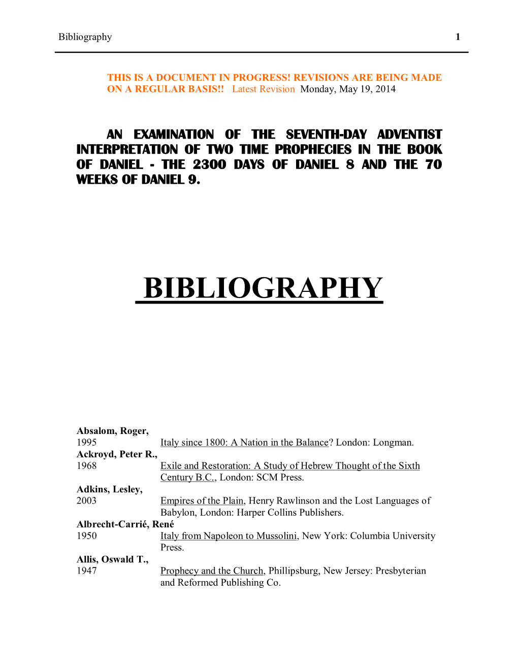 General Bibliography for Documents on This Website