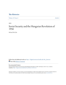 Soviet Security and the Hungarian Revolution of 1956 Michael Mccabe