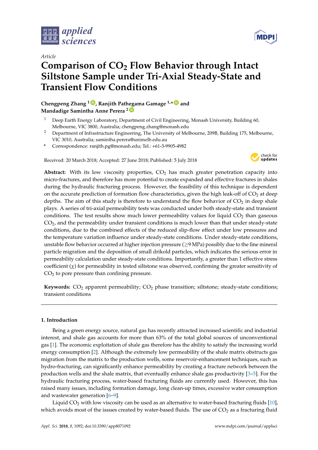 Comparison of CO2 Flow Behavior Through Intact Siltstone Sample Under Tri-Axial Steady-State and Transient Flow Conditions