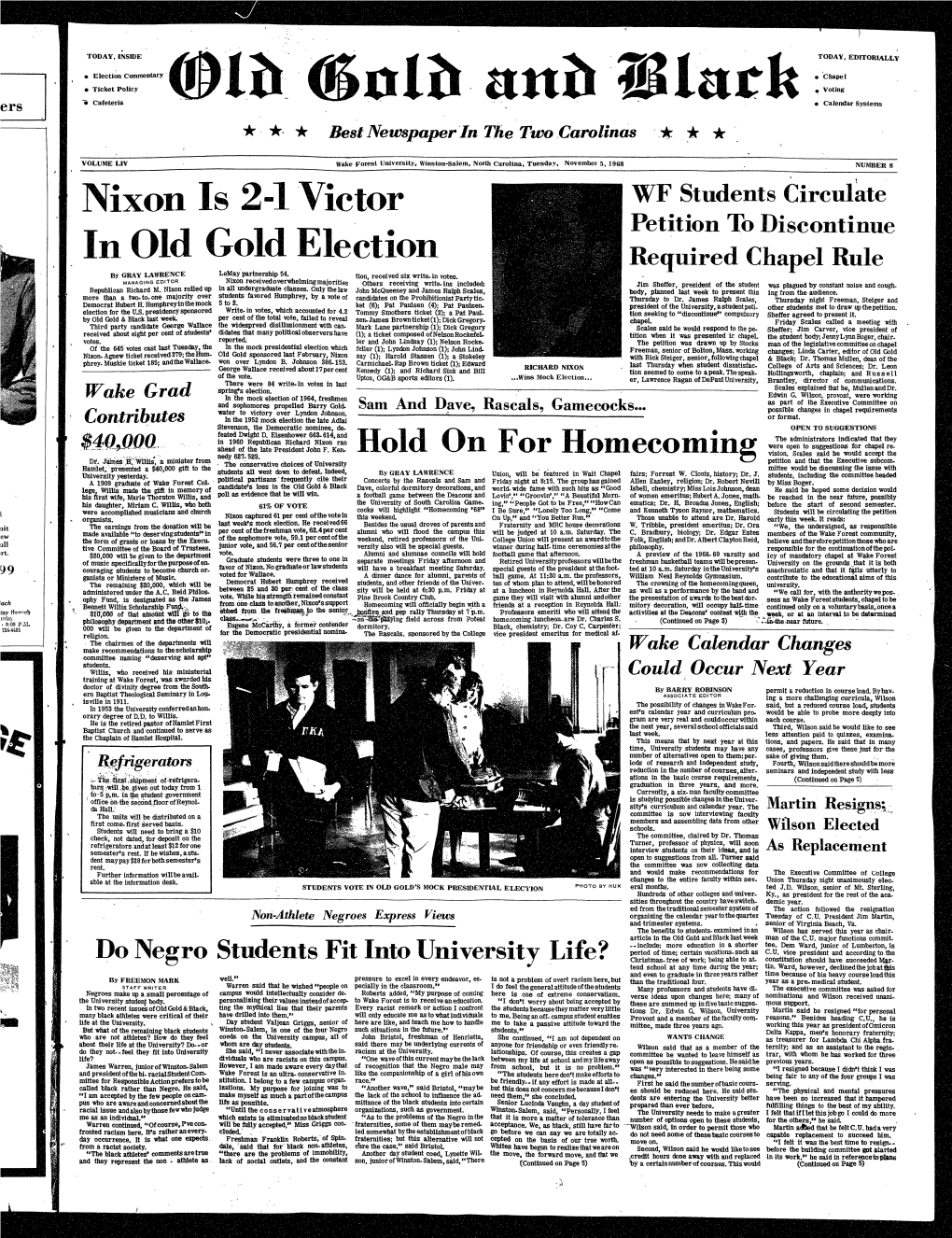 Nixon Is 2-L Victor in Old Gold Election