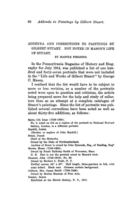 88 Addenda to Paintings by Gilbert Stuart. in the Pennsylvania Magazine of History and Biog