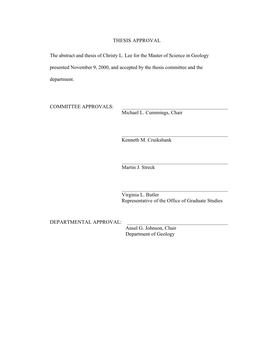 THESIS APPROVAL the Abstract and Thesis of Christy L. Lee for The