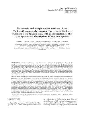 Taxonomic and Morphometric Analyses of the Haplosyllis