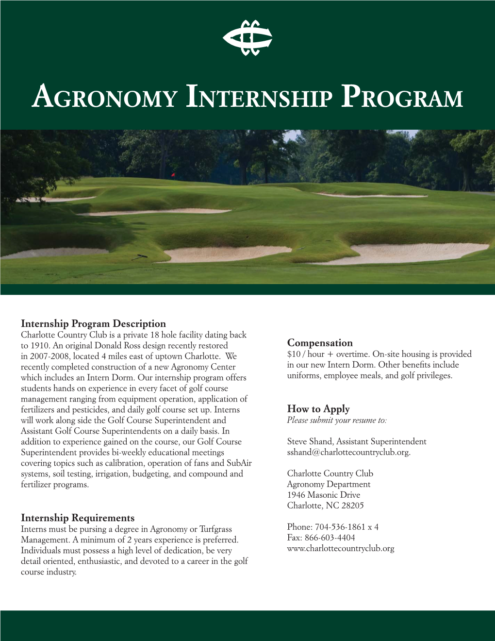 Charlotte Country Club Agronomy Internship Program.Indd