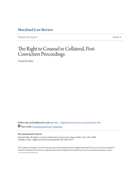 The Right to Counsel in Collateral, Post-Conviction Proceedings, 58 Md