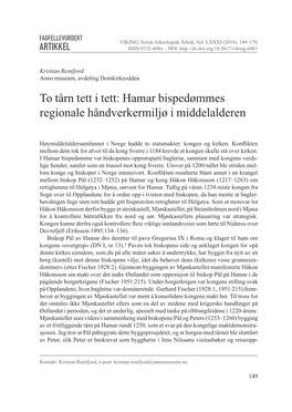 Hamar Bispedømmes Regionale Håndverkermiljø I Middelalderen