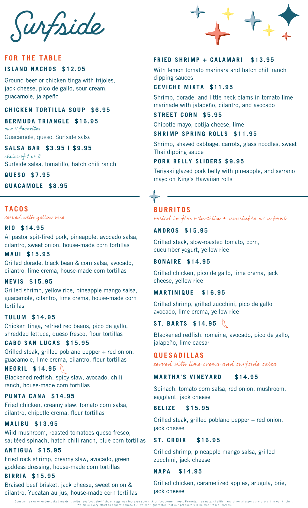 SURFSIDE Tenleytown Menu