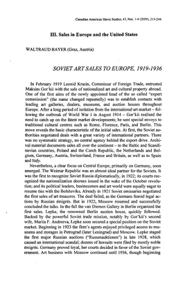 Soviet Art Sales to Europe, 1919-1936