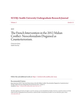 The French Intervention in the 2012 Malian Conflict