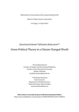 Green Political Theory in a Climate Changed World