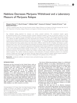 Nabilone Decreases Marijuana Withdrawal and a Laboratory Measure of Marijuana Relapse