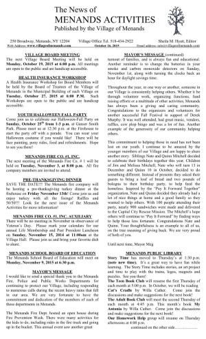 MENANDS ACTIVITIES Published by the Village of Menands
