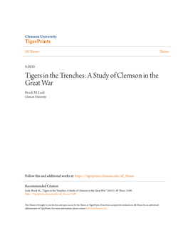 Tigers in the Trenches: a Study of Clemson in the Great War Brock M