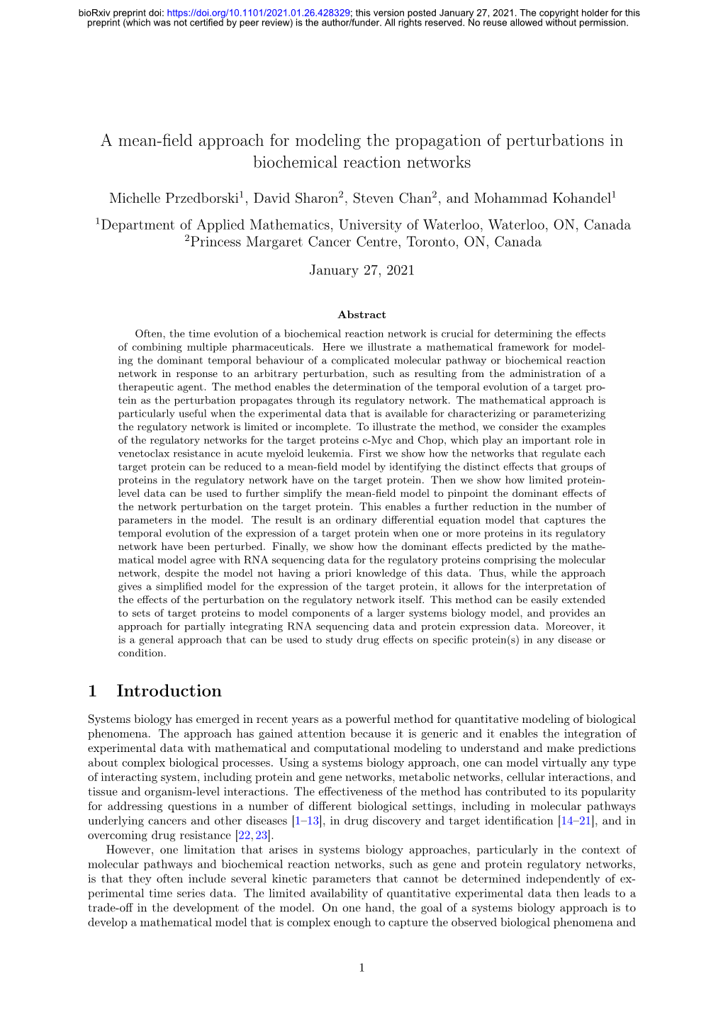 A Mean-Field Approach for Modeling the Propagation of Perturbations In