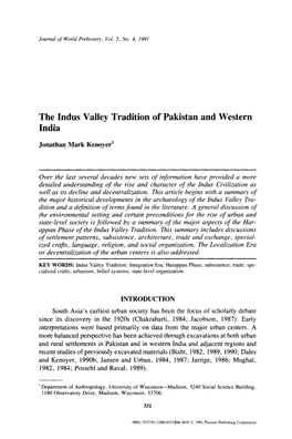 The Indus Valley Tradition of Pakistan and Western India