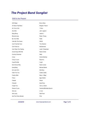 The Project Band Songlist