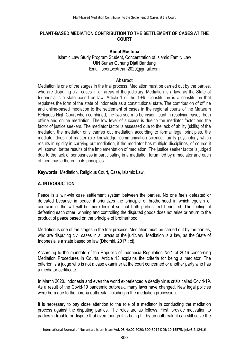 Plant-Based Mediation Contribution to the Settlement of Cases at the Court