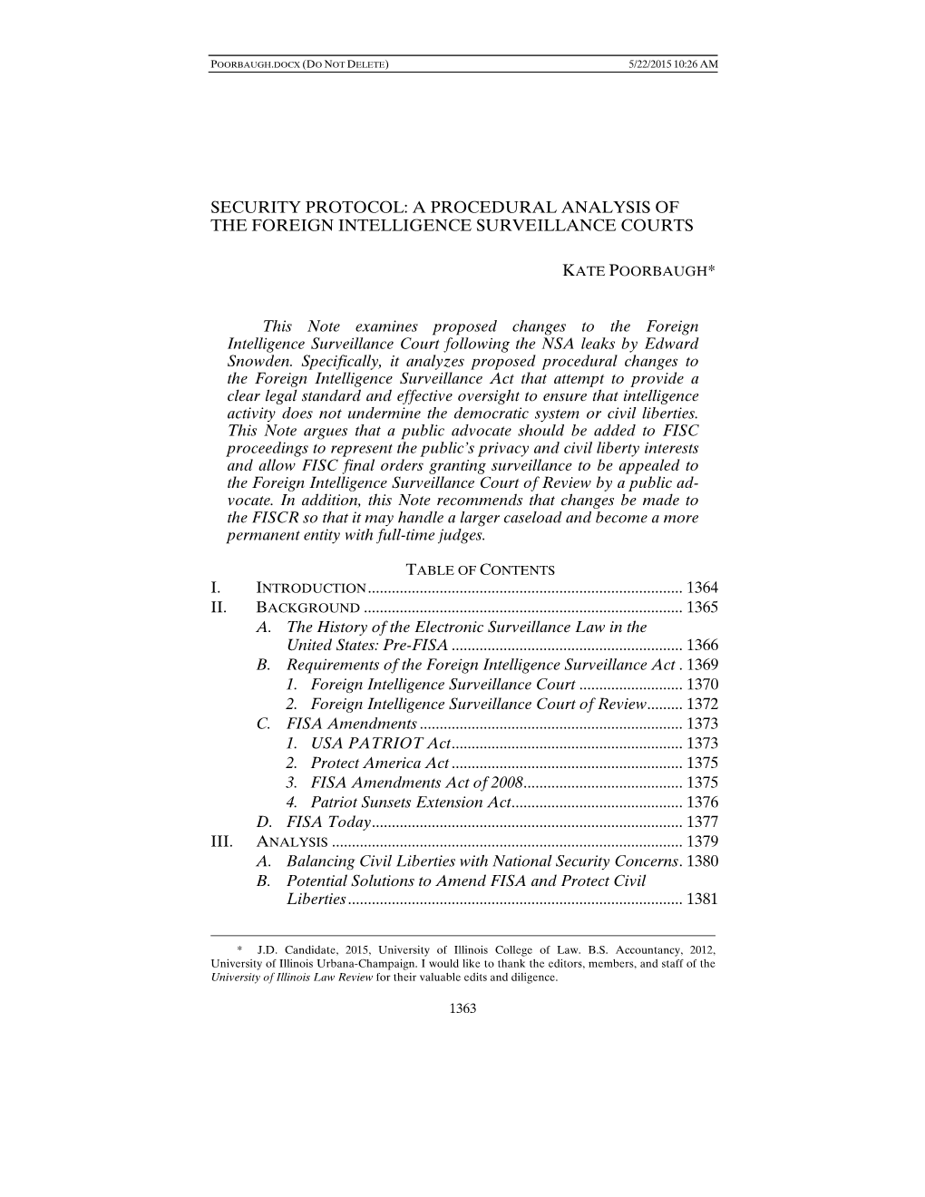 A Procedural Analysis of the Foreign Intelligence Surveillance Courts Kate