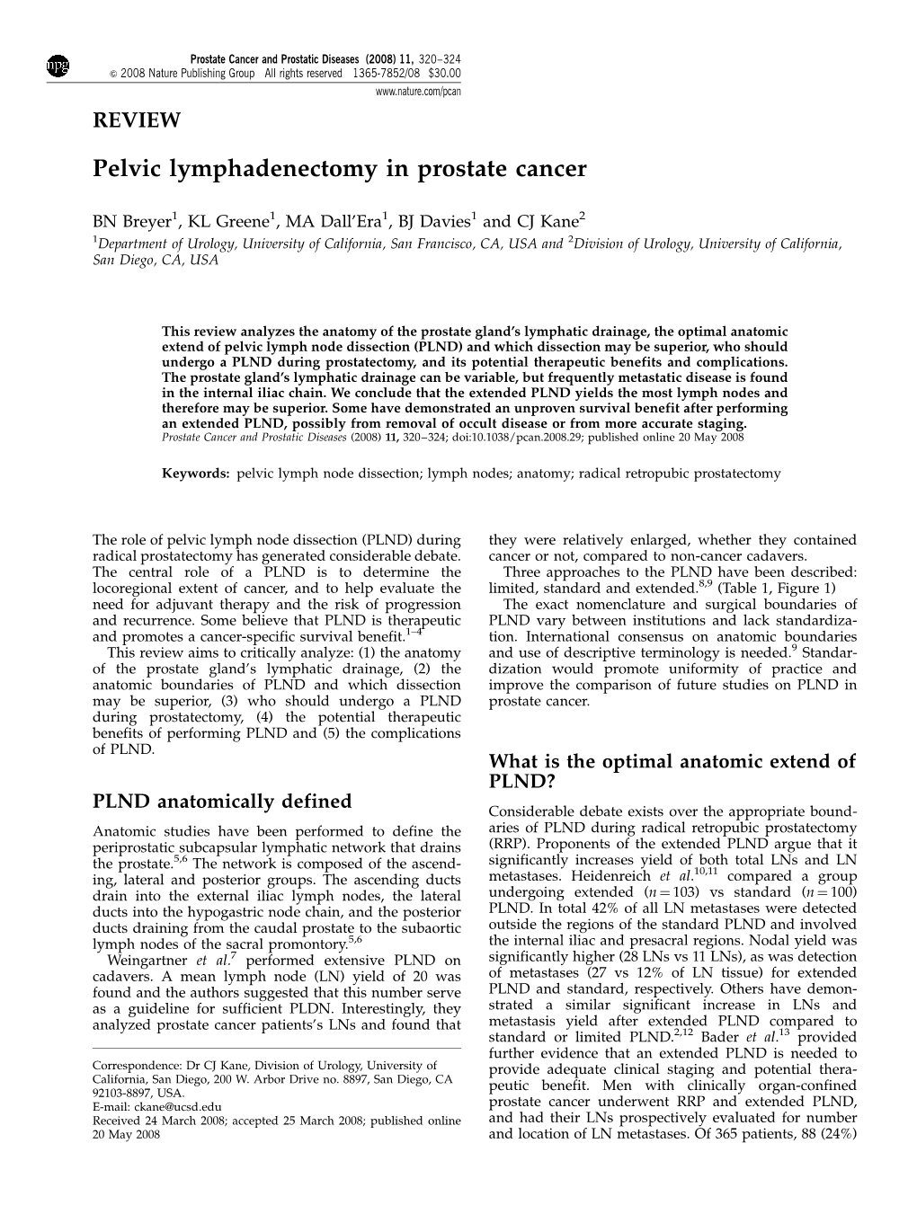 Pelvic Lymphadenectomy in Prostate Cancer