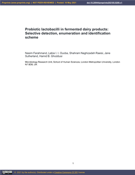 Probiotic Lactobacilli in Fermented Dairy Products: Selective Detection, Enumeration and Identification Scheme