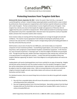 Protecting Investors from Tungsten Gold Bars