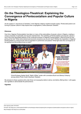 Africa at LSE: on the Theologico-Theatrical: Explaining the Convergence of Pentecostalism and Popular Culture in Nigeria Page 1 of 6