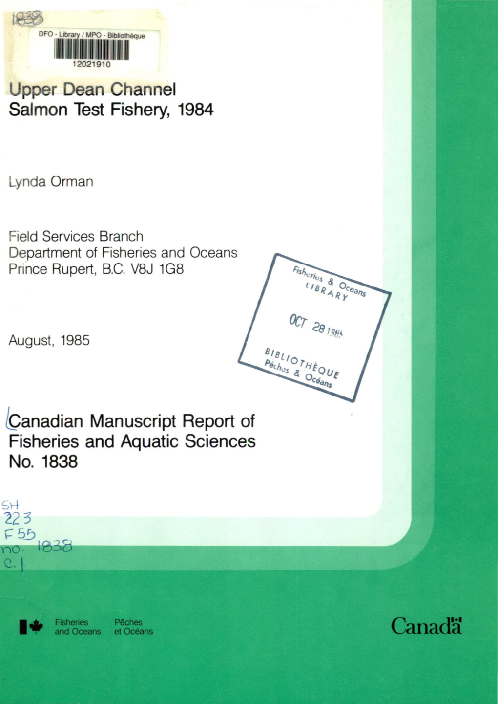 Upper Dean Channel Salmon Test Fishery, 1984