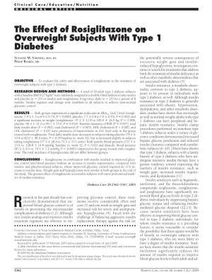The Effect of Rosiglitazone on Overweight Subjects with Type 1 Diabetes