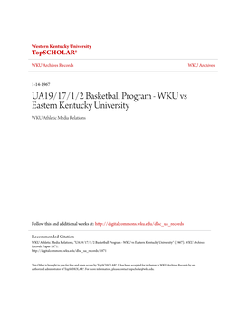 UA19/17/1/2 Basketball Program - WKU Vs Eastern Kentucky University WKU Athletic Media Relations