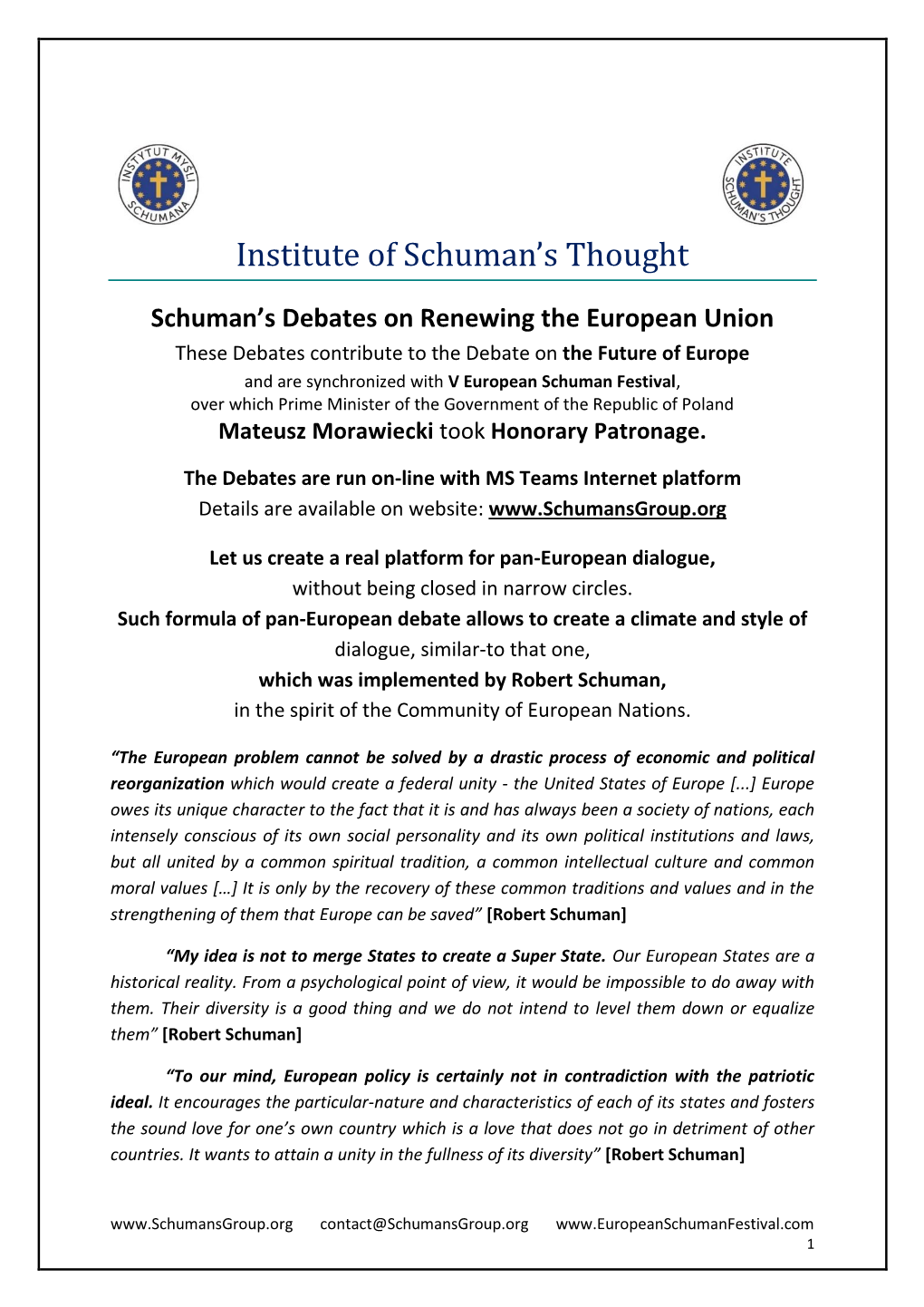 Institute of Schuman's Thought