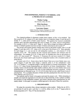 Pseudoprimes, Perfect Numbers, and a Problem Of