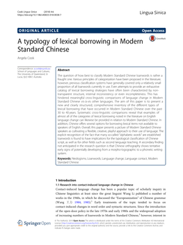 A Typology of Lexical Borrowing in Modern Standard Chinese Angela Cook