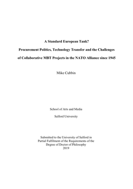 Procurement Politics, Technology Transfer and the Challenges of Collaborative MBT Projects in the NATO Alliance Since 1945
