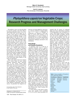 Phytophthora Capsici on Vegetable Crops: Research Progress and Management Challenges