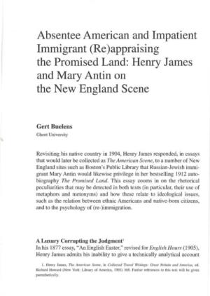 Appraising the Promised Land: Henry James and Mary Antin on the New England Scene