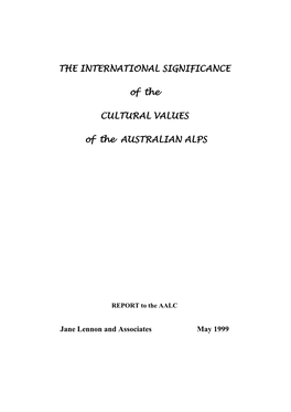 International Significance of the Cultural Values of the Australian Alps
