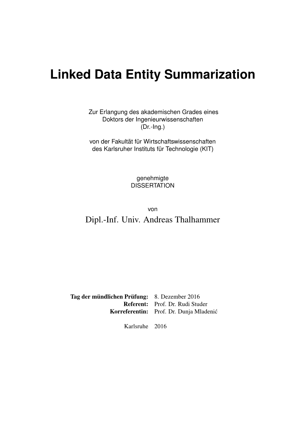 Linked Data Entity Summarization