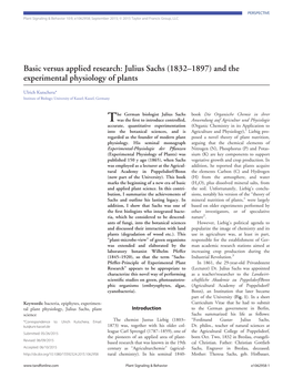 Julius Sachs (1832–1897) and the Experimental Physiology of Plants