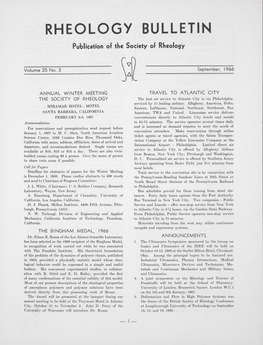 RHEOLOGY BULLETIN Publication Oi the Society Oi Rheology