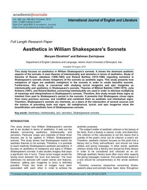 Aesthetics in William Shakespeare's Sonnets