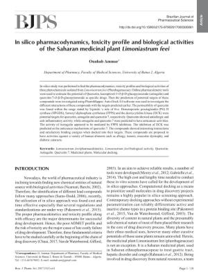 In Silico Pharmacodynamics, Toxicity Profile and Biological Activities of the Saharan Medicinal Plant Limoniastrum Feei