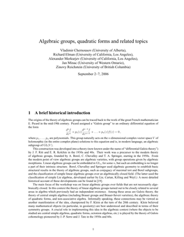 Algebraic Groups, Quadratic Forms and Related Topics