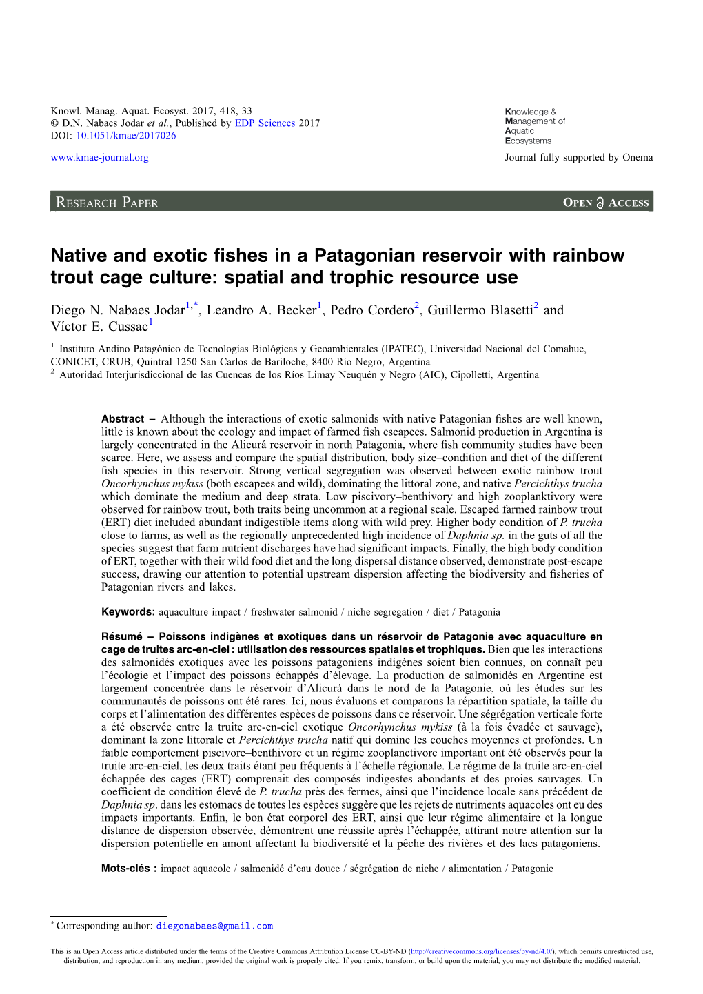 Native and Exotic Fishes in a Patagonian Reservoir with Rainbow Trout Cage Culture