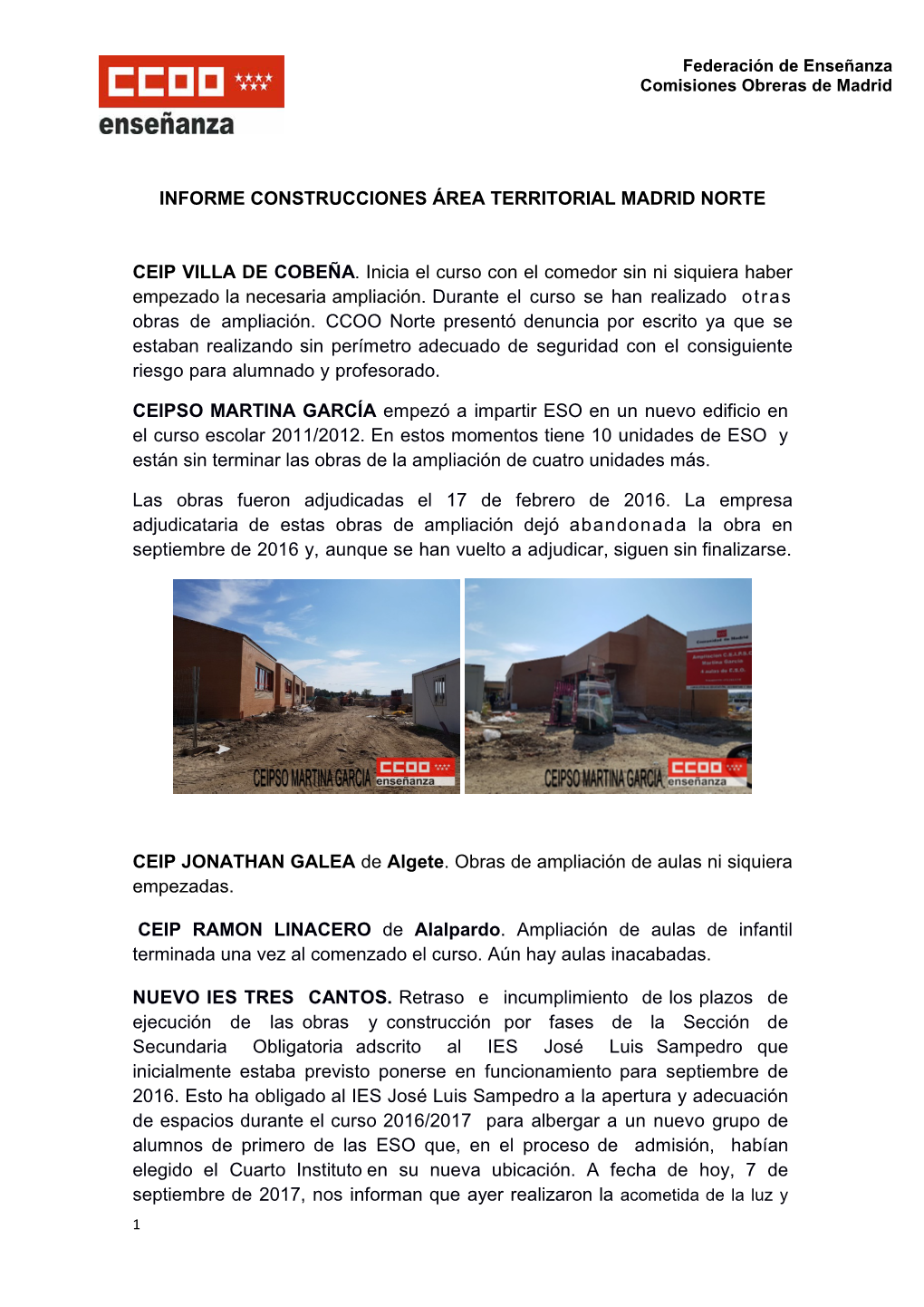 Informe Construcciones Área Territorial Madrid Norte