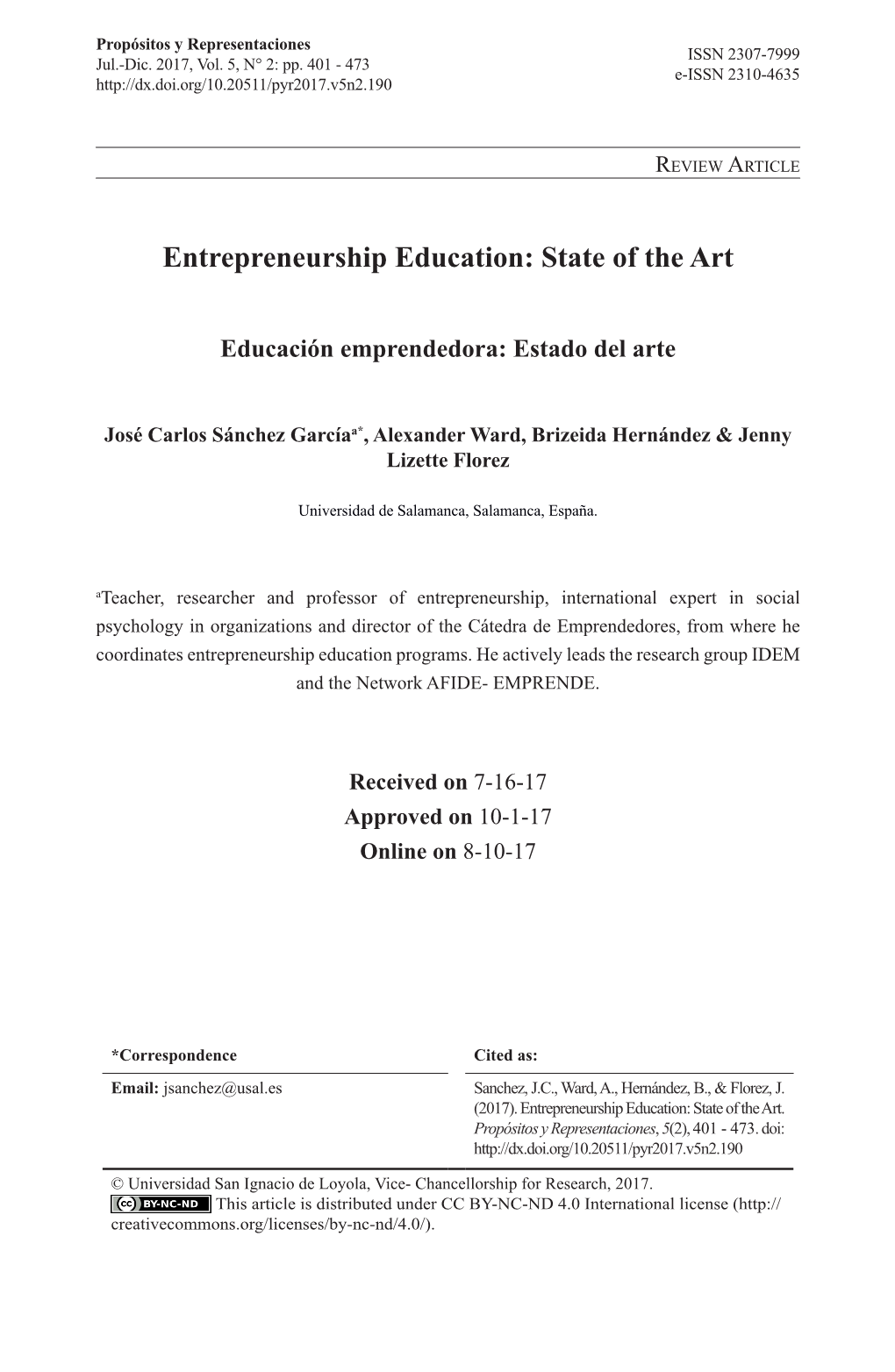 Entrepreneurship Education: State of the Art