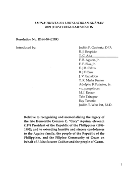 I MINA'trenta NA LIHESLATURAN Gtiahan 2009 (FIRST) REGULAR SESSION