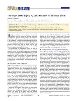 The Origin of the Sigma, Pi, Delta Notation for Chemical Bonds William B