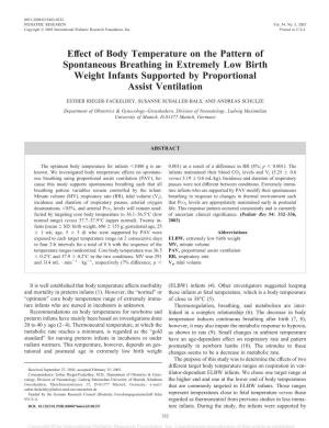 Effect of Body Temperature on the Pattern of Spontaneous Breathing in Extremely Low Birth Weight Infants Supported by Proportional Assist Ventilation