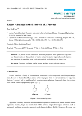 Recent Advances in the Synthesis of 2-Pyrones