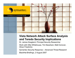 Vista Network Attack Surface Analysis and Teredo Security Implications Dr